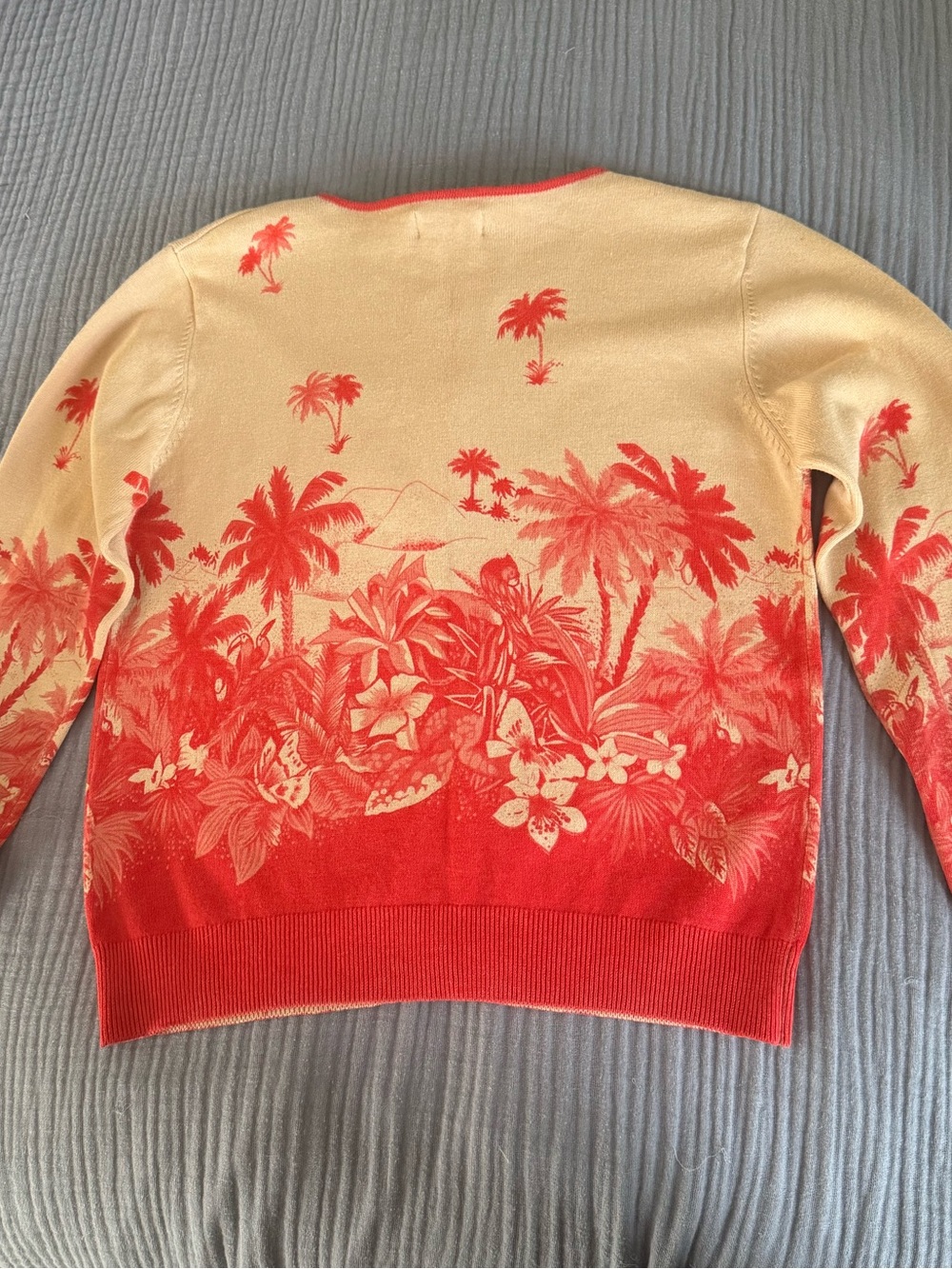 Rare Vintage Esprit 90s Y2K Tropical Scenic Cardigan Ramie Cotton M - Picture 2 of 8